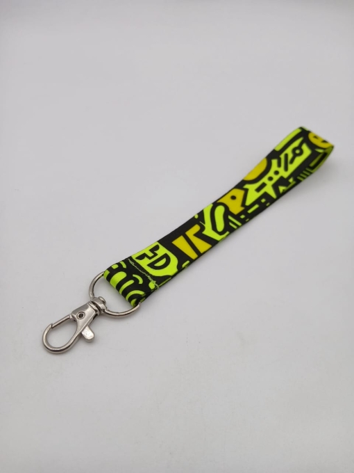 Cinta Llavero Fluor Impresa Doble Faz 30cm c/Mosquetón Gatillo Zamak 20mm
